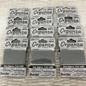 12 Packages of Bucilla Organza Silk Ribbon in light gray